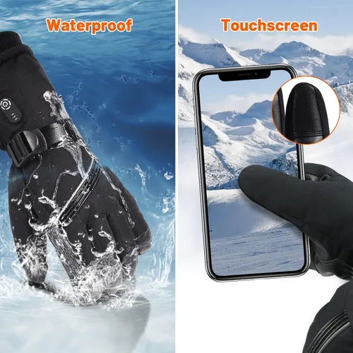 Vista 5 de Guantes calefactables, guantes térmicos para hombres y mujeres, guantes eléctricos recargables, impermeables, calentadores de manos, guantes