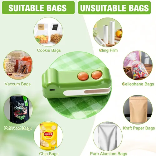 Vista 7 de Mini sellador de bolsas 2 en 1 con cortador e imán, máquina de sellado portátil de diseño de cocodrilo, máquina reselladora portátil recargable