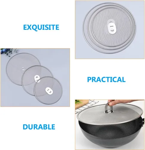Vista 3 de 3pcs Stainless Steel Fry Pan Splatter Screen, Fine Mesh Oil Guard