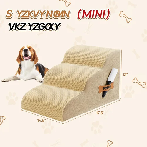 Vista 3 de Escaleras para perros Romrol, rampa para camas y sofás, escalones extra anchos para mascotas con cubierta duradera impermeable y antideslizante
