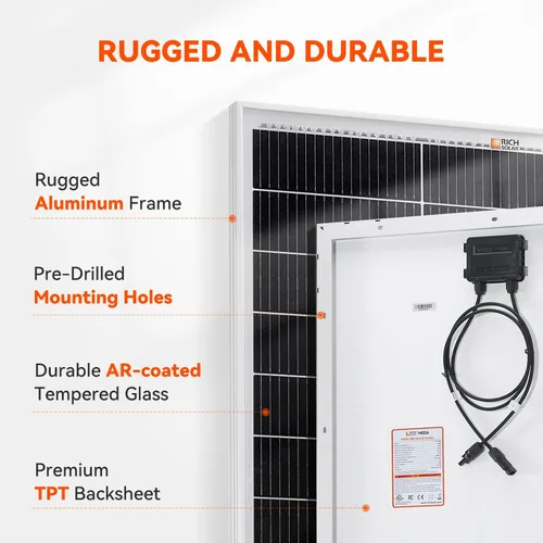 Vista 3 de RICH SOLAR Panel solar monocristalino de celda de 200 vatios 24 voltios 9BB módulo solar de alta eficiencia para caravana, remolque, cámper, marina