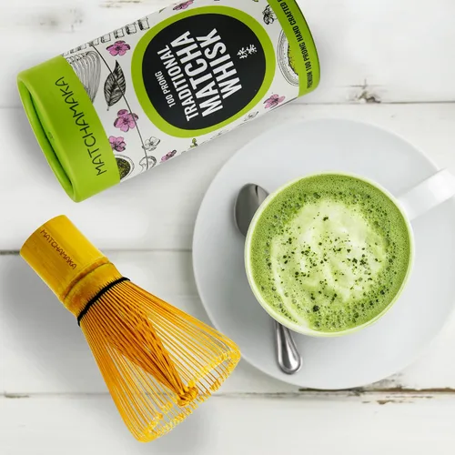 Vista 6 de Batidor de té verde matcha prémium – 100 puntas – MATCHAMAKA tradicional japonés de bambú matcha – té verde, leche matcha, polvo ceremonial matcha