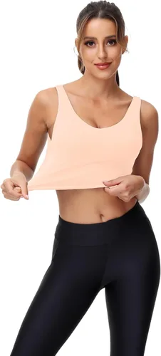 Vista 6 de SIGNEALA Sujetadores deportivos para mujer de línea larga, con cuello en V, acolchado y brasier integrado para entrenamiento, yoga, gimnasio