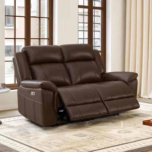 Vista 10 de CHITA - Sofá reclinable eléctrico de piel, para pared, color marrón oscuro, 3 plazas