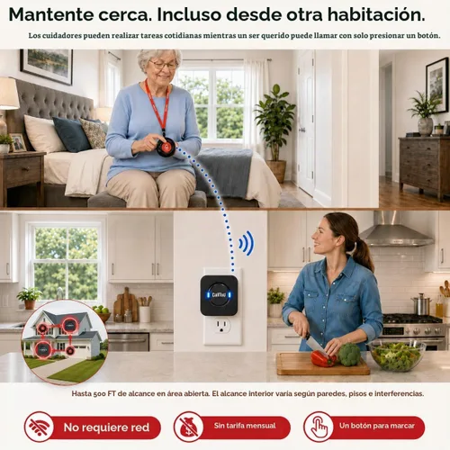 Vista 2 de CallToU Buscapersonas para cuidadores, botón de llamada para ancianos Negro 2+3