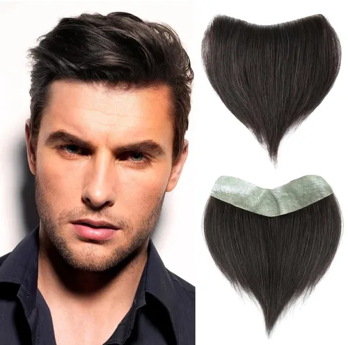 Vista 17 de Extensión frontal de cabello rubio claro para hombres, extensión de cabello lacio con pérdida de línea de cabello humano con cinta adhesiva