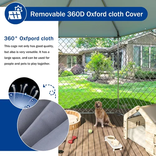 Vista 6 de Polar Aurora Perrera para perros al aire libre con techo, jaula grande para perros en el exterior con puerta de metal, perrera resistente