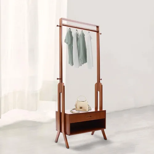 Vista 8 de Perchero de ropa 2 en 1, soporte resistente para colgar ropa con armario de almacenamiento, 4 ganchos, para dormitorios universitarios, campamentos
