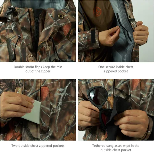 Vista 11 de BASSDASH Walker - Chaquetas transpirables e impermeables para pesca y caza con tela exterior silenciosa para hombres y mujeres en 7 tamaños