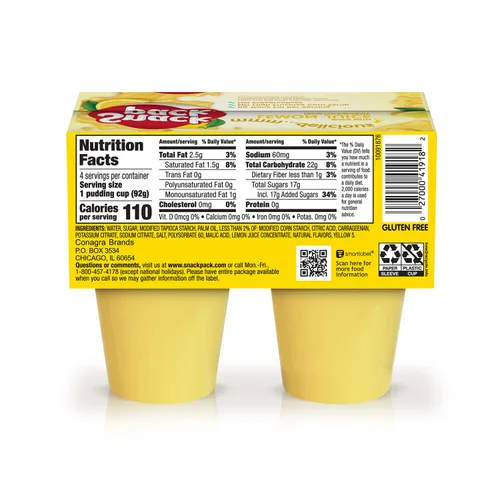 Vista 45 de Snack Pack Tazas de pudín con sabor a pastel de crema de plátano, 3.25 onzas, 4 unidades (paquete de 12)