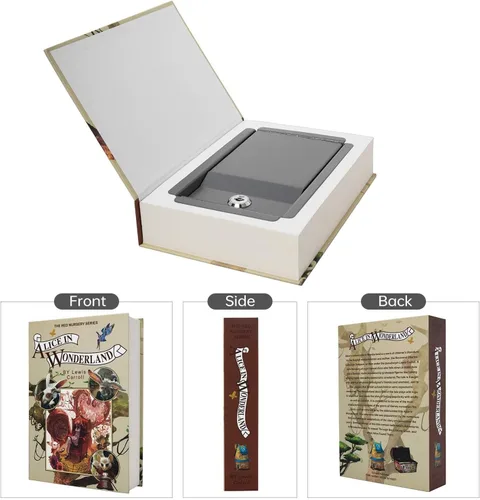 Vista 2 de Caja fuerte con cierre de libro de papel real con combinación de diccionario secreto oculto (Combo/Alicia en el país de las maravillas)