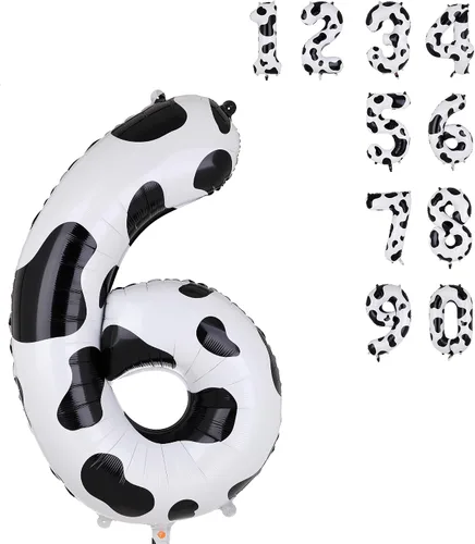 Vista 10 de Globos con estampado de vaca de 40 pulgadas, globo de número 0 blanco y negro con temática de vaquera, suministros de decoración de fiesta
