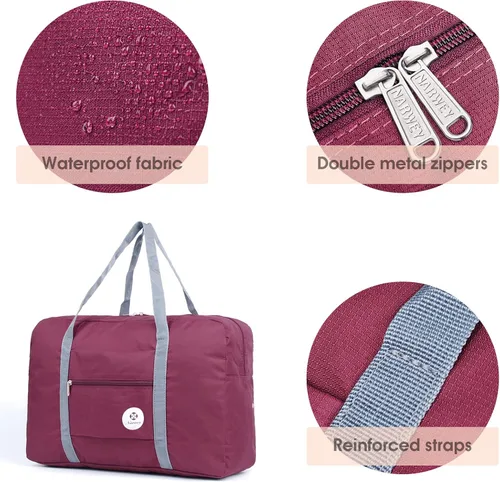 Vista 5 de Bolso de viaje, equipaje de mano, deportivo, plegable, para viajar en avión, para mujeres y niñas, 1112 Rojo Vino), US2-NW18011112