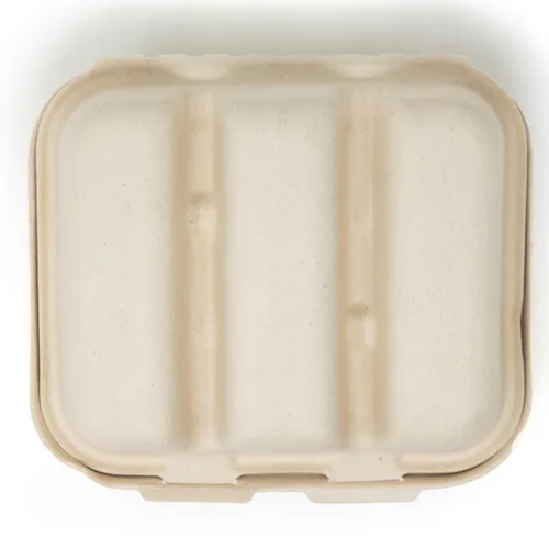 Vista 3 de World Centric - TO-SC-T3 Contenedores 100% compostables para llevar, hechos de fibra vegetal sin blanquear, contenedores de 3 compartimentos