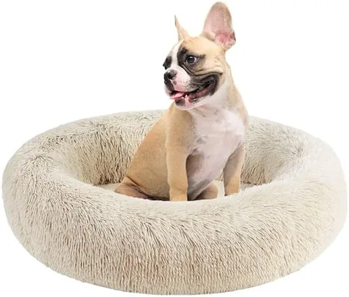Vista 16 de Friends Forever Cama para perro en forma de dona, de piel sintética, mullida, relajante, para perros pequeños, suave y afelpada, antiansiedad, sofá