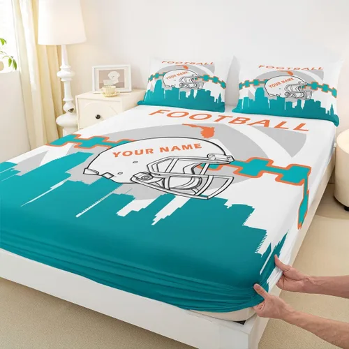 Vista 7 de Erosebridal Juego de cama matrimonial personalizado para niños, amantes del fútbol americano, sábana bajera ajustable con 2 fundas de almohada Miami