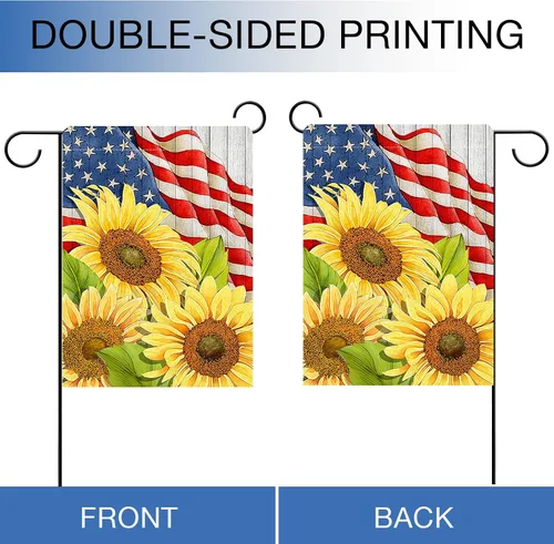 Vista 7 de Hzppyz Bandera patriótica de jardín de primavera y verano con girasoles del 4 de julio, Día de los Caídos, decoración para exteriores de doble cara