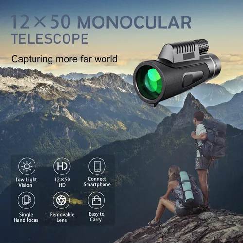 Vista 8 de Monocular Telescope for Smartphone,12X50 Hd Monoculars for Adults High Powered with Tripod for Bird Watching Camping Hunting,A