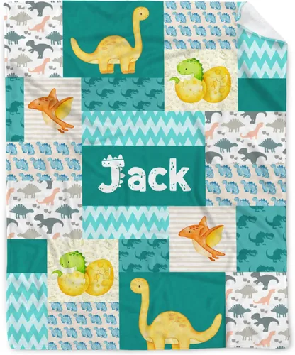 Vista 58 de Manta de regalo personalizada de dinosaurio con nombre para niñas, niños, recién nacidos, dinosaurio, manta personalizada para envolver al bebé