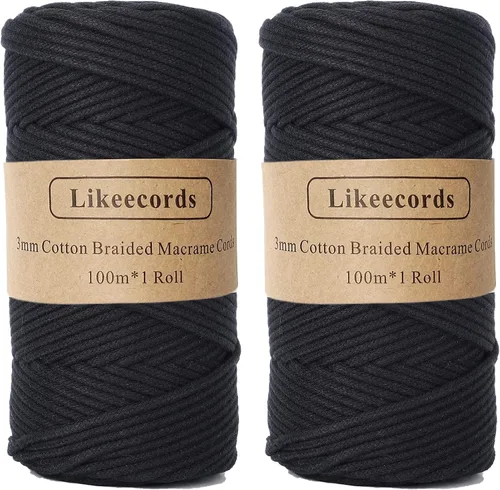 Vista 74 de Cordón de algodón trenzado de 0.11 pulgadas x 109 yardas, cuerda de algodón para macramé natural, estilo bohemio, para colgar plantas hechas a mano