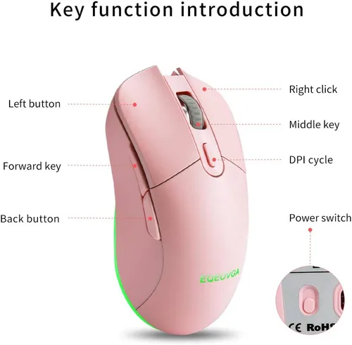 Vista 7 de Pink Wireless RGB Mechanical Gaming Keyboard and Mouse Combo Backlit, Rechargeable Blue Switches Long