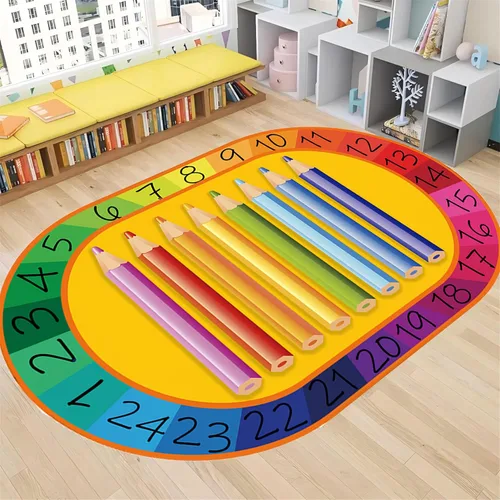 Vista 15 de Tapete de aprendizaje educativo para niños, 3 x 4 pies, tapete decorativo con diseño de planeta y alfabeto ABC, ovalado, grande, antideslizante