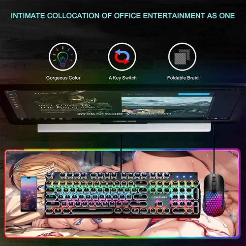 Vista 5 de Alfombrilla de mouse de anime para niña, sexy, XXL RGB, accesorios de juegos, tapete de escritorio LED, alfombrillas de juego, alfombrillas