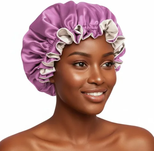 Vista 20 de Gorro de pelo para dormir, gorro de noche con clip ajustable, gorro reversible para el cabello para mujer, gorro de satén de seda