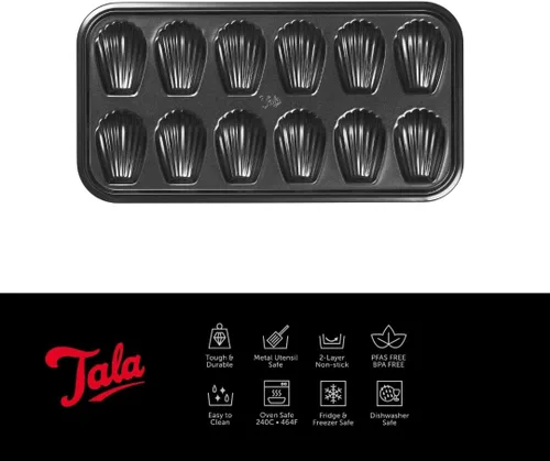 Vista 2 de Tala Performance, sartén Madeleine de 12 tazas, acero al carbono de calibre profesional con revestimiento antiadherente Whitford Eclipse, lata