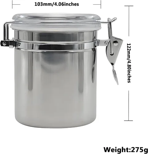 Vista 8 de 113 fl oz / 2400ml Stainless Steel Vacuum Seal Coffee Canister With Clear Lid,Measuring Spoons Set