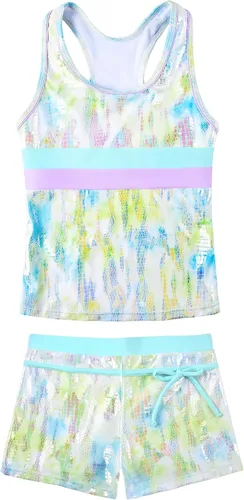 Vista 13 de JerrisApparel Traje de baño de dos piezas para niñas de verano con boyshort, diseño de tankini estrella de mar aqua