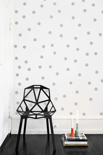 Vista 2 de Adhesivos decorativos de vinilo para pared, diseño de círculos de lunares, fácil de despegar y pegar, adhesivos decorativos extraíbles para Plata