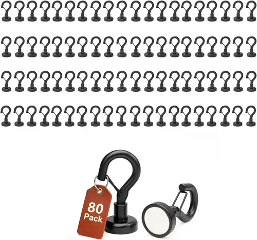 Vista 8 de Ant Mag Ganchos magnéticos negros resistentes con broche de presión de 22 libras, ganchos magnéticos fuertes, ideales para colgar en refrigerador
