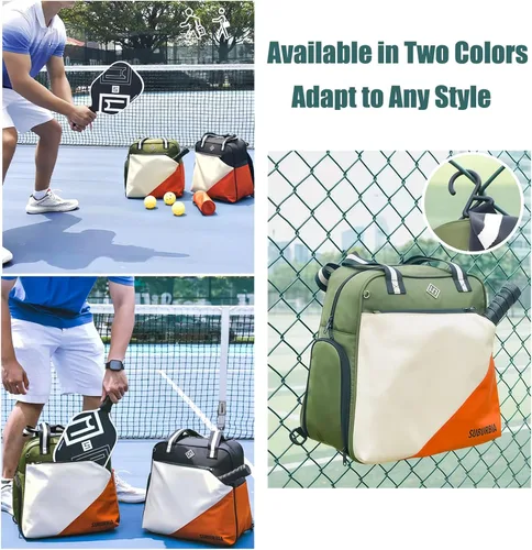 Vista 5 de Bolsa de pickleball para mujeres y hombres, mochila grande de tenis para pickleball, tenis, raquetbol y bolsa de viaje con compartimento