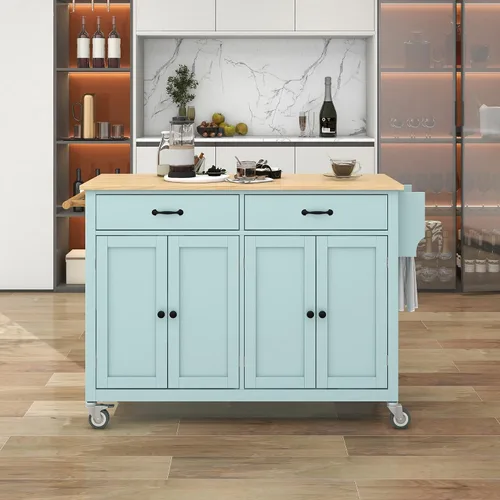 Vista 22 de Delicate Rolling Kitchen Island Cart with Rubber Wood Drop-Leaf Countertop and Lockable Rollers,Storage Cabinet and 2 Drawers,Sliding Barn Door