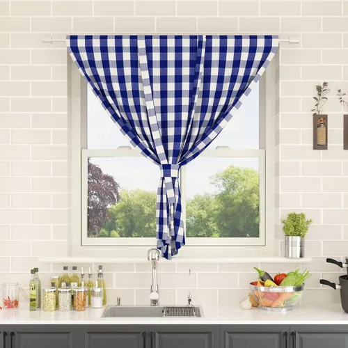 Vista 202 de Cenefas de cortina para ventana de 16 pulgadas de largo, 2 paneles de cuadros búfalo, cortinas pequeñas con bolsillo para barra, estilo clásico