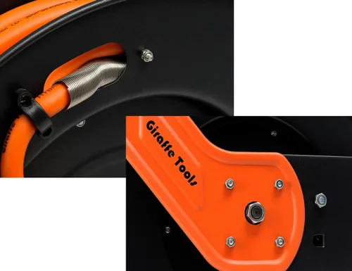 Vista 7 de Giraffe Tools TA10 - Carrete de manguera de aire retráctil giratorio con manguera híbrida de 3/8 pulgadas x 25 pies máx. 300 PSI, carrete