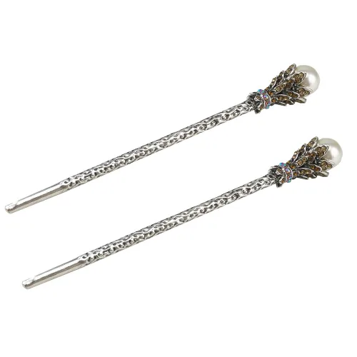 Vista 9 de Yueton paquete de 2 palillos para cabello vintage con diamantes de imitación, horquillas para moño