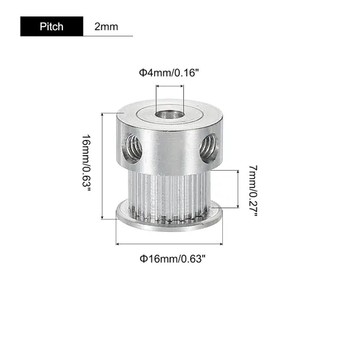 Vista 2 de MECCANIXITY Rueda síncrona de aluminio con 20 dientes de diámetro de 0.157 in con tornillo M4 para cinturón de impresora 3D, máquina CNC, paquete