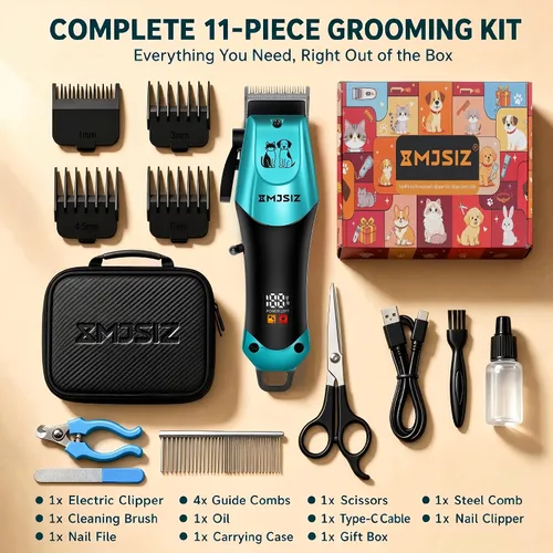Vista 6 de Dog Clippers for Grooming, Cordless Low Noise Pet Trimmer for Dogs Blue
