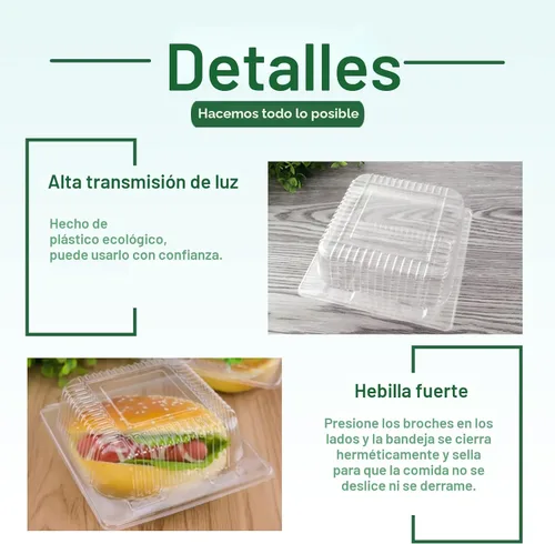 Vista 3 de Jizvxe Paquete de 100 Recipientes de Comida Cuadrados de Plástico Transparente con Bisagras, Recipientes de Plástico Desechables para Llevar