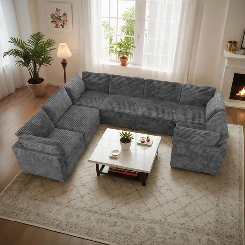 Vista 39 de Sofá seccional modular, conjunto de sofá en forma de L de 98" para sala de estar, 4 asientos cómodos tipo nube con sillas giratorias, combinación