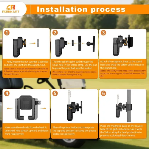 Vista 9 de Soporte magnético para carrito de golf, compatible con EZGO/Club Car/Yamaha, con imanes N52 mejorados y rotación de 360°, soporte de teléfono