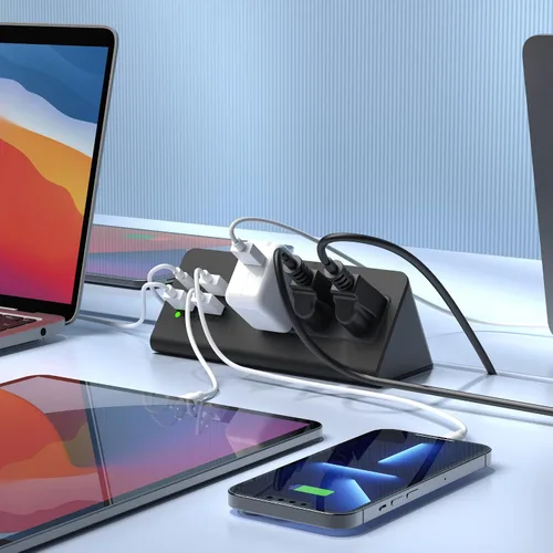 Vista 5 de Regleta de alimentación de montaje en borde para mesita de noche con puertos USB-C, protector de sobretensiones de mesa, abrazaderas de escritorio