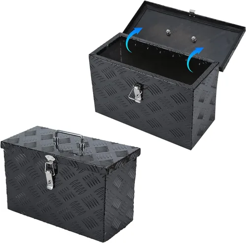 Vista 3 de Caja de herramientas de aluminio resistente de 16 x 7.5 x 10 pulgadas, caja de herramientas de camión con patrón de 5 barras de banda de rodadura