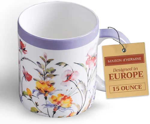 Vista 95 de Maison d' Hermine Taza de café con asas, tazas de porcelana fina de hueso, paquete de una taza de té para bebidas calientes, capuchino, latte