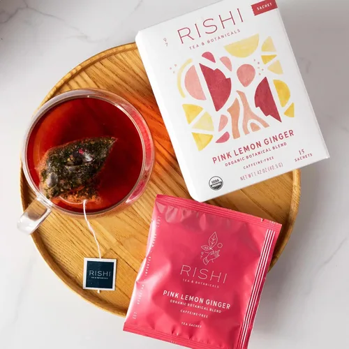 Vista 6 de Rishi Tea Bolsas de té de hierbas orgánicas de jengibre y limón rosa, sin cafeína, 15 unidades Picante y naturalmente dulce, disfruta caliente