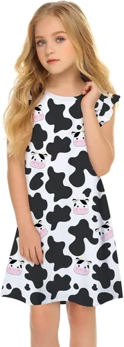 Vista 3 de uideazone - Camisón para dormir con manga de holanes para niñas de 5 a 12 años