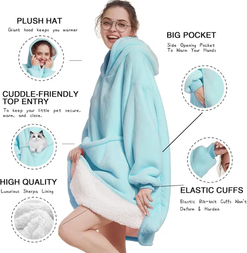 Vista 6 de Aemilas Wearable Blanket Hoodie - Warm Sherpa Blanket Sweatshirt as Gifts for Adult Women Mom Men, One Size Fits All
