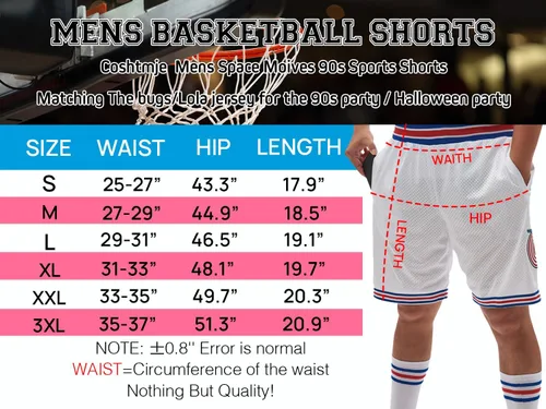 Vista 6 de Pantalones cortos de baloncesto para hombre para adultos, Space Moive de los años 90, pantalones cortos deportivos de Halloween, blanconegro, S-XXL